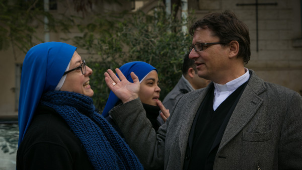 Mgr Felix Gmür avec la "Coordination pour la Terre Sainte" de 2015 à Gaza (Photo: Andrea Krogmann) 